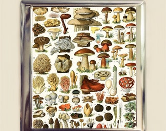 Antique Mushroom Cigarette Case Business Card ID Holder Wallet Victorian Mycology Mushrooms Illustration