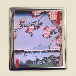 Gravure sur bois en fleurs de cerisier du Japon Étui à cigarettes pour carte de visite Porte-monnaie Art asiatique Japon Sakura