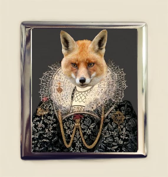 aristocrat cigarette case Fox Business Card ID Holder Wallet Anthropomorphic Animal Pop Art Tudor Whimsical A handsome vintage Aristocrat silver
