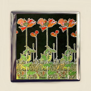 Jugendstil Mohn Zigaretten Etui Visitenkarte Ausweishalter Geldbörse Blumen Blumenmuster