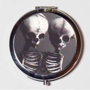 Siamese Skeletons Compact Mirror Conjoined Twins Medical Oddity Anatomical Victorian Make Up Pocket Mirror for Cosmetics image 1