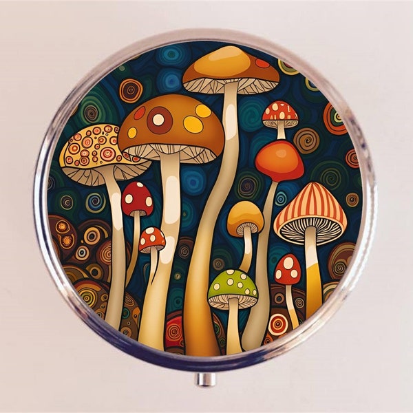 Klimt Inspired Mushroom Pill Box Case Pillbox Holder Trinket Box Mushrooms Mycology Fungus Gustav Klimt