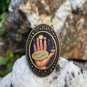 Mystical Hand Antiqued Bronze Adjustable Ring Occult Art Brass