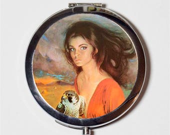 Gothic Pulp Fiction Compact Mirror - 1970s Goth Retro Kitsch Romance - Make Up Pocket Mirror for Cosmetics