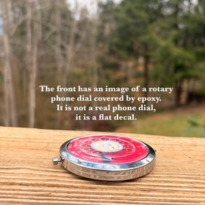 Rotary Telephone Flat Decal Compact Mirror - Red Dial Nostalgic Technology Phone - Make Up Pocket Mirror for Cosmetics image 2