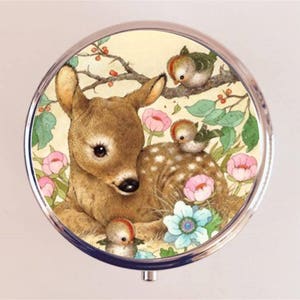 Deer Pill Box Case Pillbox Holder Trinket Box Whimsical Kitsch Animal Kawaii Woodland Creatures