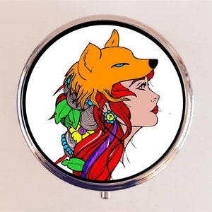 Goddess Warrior Tattoo Pill Box Case Pillbox Holder Trinket Fox Woman