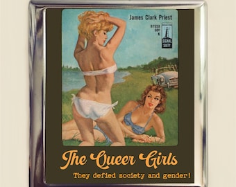 Vintage Pulp The Queer Girls Cigarette Case Business Card ID Holder Wallet Campy LGBTQ Pulp Fiction Sleaze Retro 60's Gender