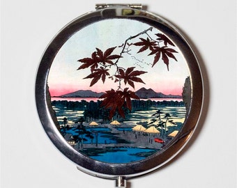 Japanese Woodblock Landscape Compact Mirror - Japan Asian Art - Make Up Pocket Mirror for Cosmetics
