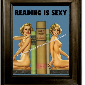 Reading is Sexy Pinup Nerd Art Print 8 x 10 - Pin Up Smart is Sexy Rockabilly