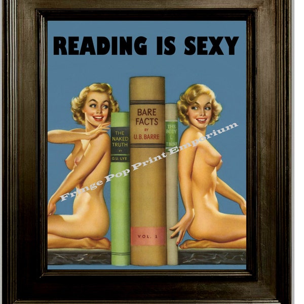 Reading is Sexy Pinup Nerd Art Print 8 x 10 - Pin Up Smart is Sexy Rockabilly