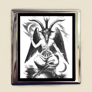 White Baphomet Cigarette Case Business Card ID Holder Wallet Occult Magick