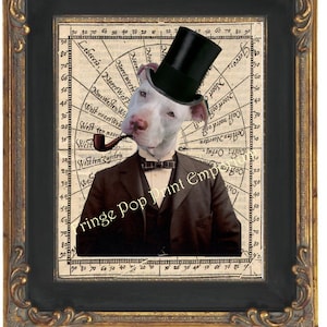 Victorian Pitbull Art Print – Steampunk Dog Portrait, Top Hat