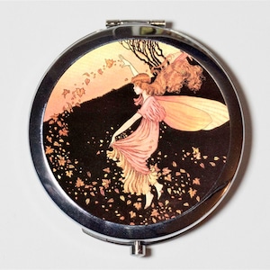 Fairy with Leaves Compact Mirror - Autumn Storybook Fairy Tale Fairytale - Make Up Pocket Mirror for Cosmetics