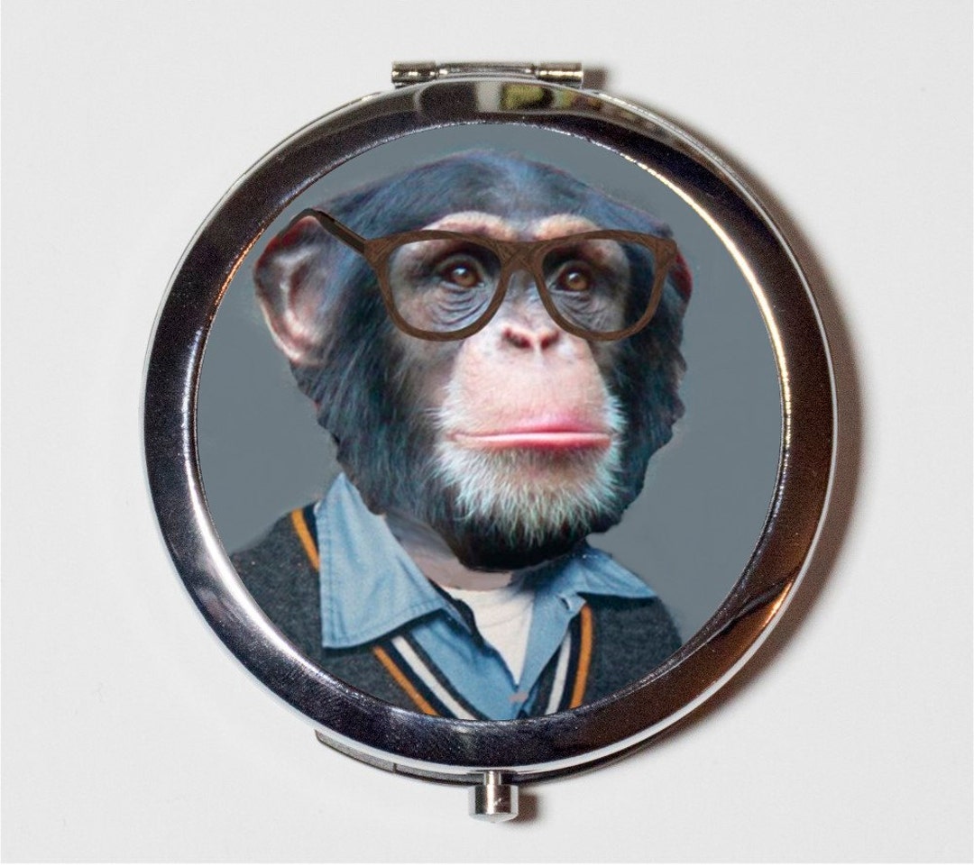 Monkey Nerd Compact Mirror Yearbook Photo Anthropomorphic Animal With