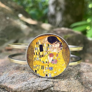 Gustav Klimt Kiss Bronze Cuff Bracelet | Famous Painting Jewelry | Art Deco Nouveau Inspired | Fine Art