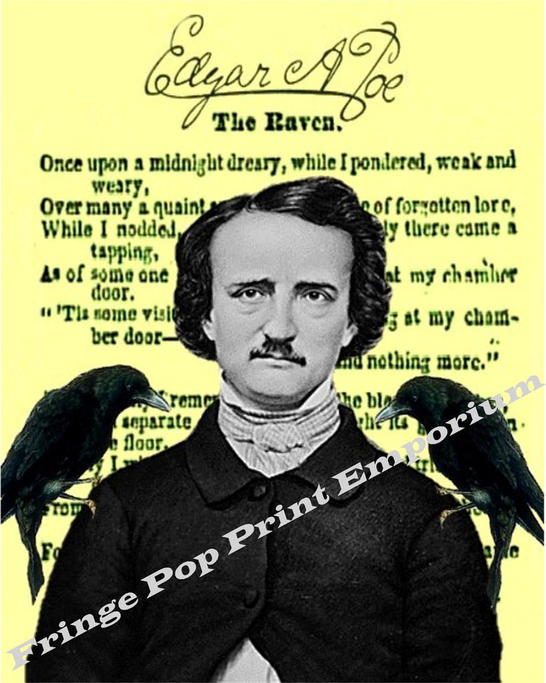 Edgar Allan Poe on Raven Poem Art Print 8 X 10 Goth Gothic Etsy
