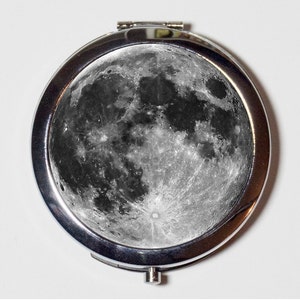 Full Moon Compact Mirror - Celestial Outerspace - Make Up Pocket Mirror for Cosmetics