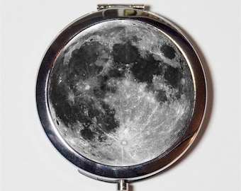 Full Moon Compact Mirror - Celestial Outerspace - Make Up Pocket Mirror for Cosmetics