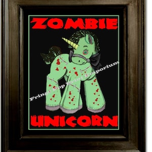 Zombie Unicorn Art Print 8 x 10 - Pop Surrealism Psychobilly Goth Horror Kawaii