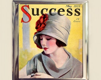 Success Flapper Cigarette Case Business Card ID Holder Wallet Art Deco Illustration Jazz Age Roaring 20s