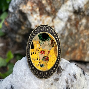 Gustav Klimt Kiss Antiqued Bronze Adjustable Ring Fine Art Painting Brass