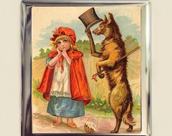 Little Red Riding Hood Cigarette Case Business Card ID Holder Wallet Storybook Children's Illustration Big Bad Wolf