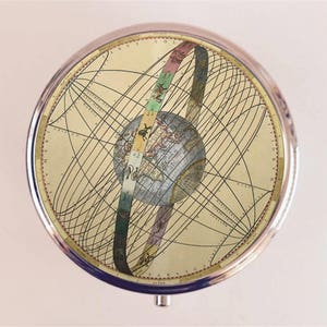Earth&#39;s Orbit Pill Box Case Pillbox Holder Trinket Box Vintage Astronomy Astronomical Globe
