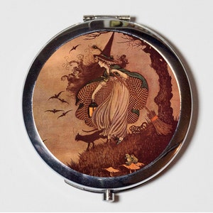 Storybook Witch Compact Mirror - Vintage Fairytale Fairy Tale Halloween Gnarly Tree - Make Up Pocket Mirror for Cosmetics