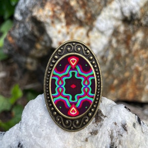 Psychedelic Trippy Pattern Antiqued Bronze Adjustable Ring Brass
