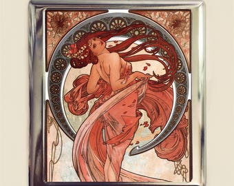 Alphonse Mucha Long Hair Cigarette Case Business Card ID Holder Art Nouveau Art Deco Art Flapper Edwardian Boho Bohemian