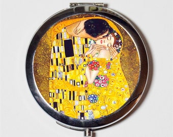 Gustav Klimt Kiss Compact Mirror - Fine Art Painting - Make Up Pocket Mirror for Cosmetics