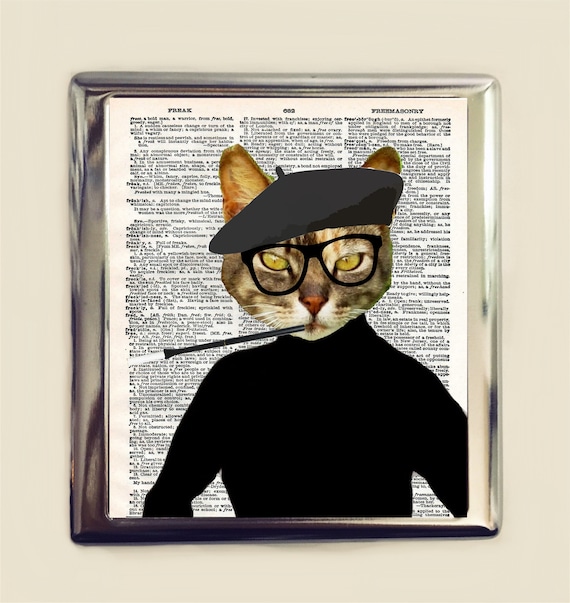 Beatnik Cat Cigarette Case Business Card ID Holder Wallet Kitty Retro  Anthropomorphic Animal Pop Art