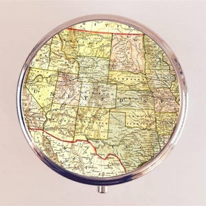 Old United States Map Pill Box Case Pillbox Holder Trinket Vintage Geography