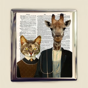 Animal gótico pitillera tarjeta de visita titular de la identificación cartera animal antropomórfico pop arte gato jirafa caprichoso