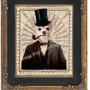 Victorian Chihuahua Art Print – Steampunk Dog Portrait with Top Hat