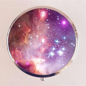 Outer Space Pill Box Case Pillbox Holder Trinket Outer Space Celestial Stars Galaxy