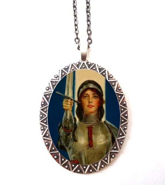 Joan of Arc Pendant Silver Tone French Feminist Icon Feminism