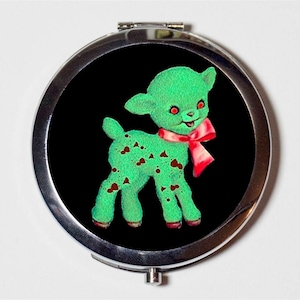 Zombie Lamb Compact Mirror - Horror Cute and Creepy Kawaii Psychobilly Goth - Make Up Pocket Mirror for Cosmetics