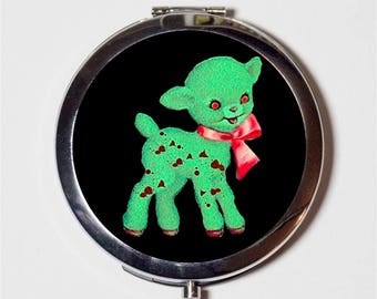 Zombie Lamb Compact Mirror - Horror Cute and Creepy Kawaii Psychobilly Goth - Make Up Pocket Mirror for Cosmetics