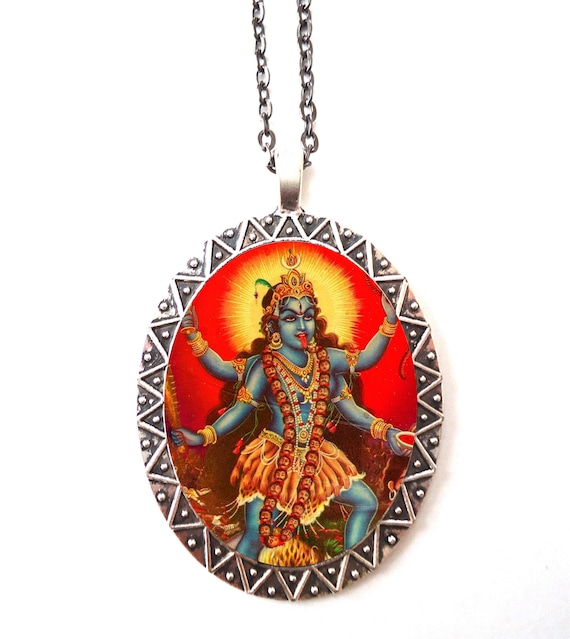 Kali Pendant Silver Tone Hindu Goddess Hinduism Spiritual