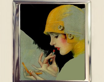 Flapper Lipstick Cigarette Case Business Card ID Holder Wallet Art Deco Jazz Age 1920s Roaring 20s