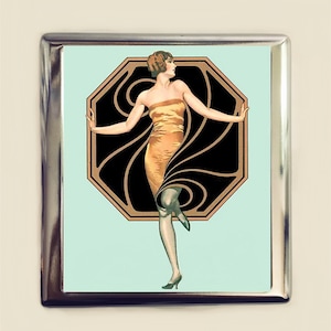 Flapper Zigarettenetui Visitenkarte Ausweishalter Wallet Art Deco 1920s Jazz Age Roaring 20s Hellblau
