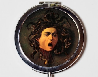 Medusa Compact Mirror - Caravaggio Greek Mythology Snakes in Hair Gorgon  - Make Up Pocket Mirror for Cosmetics