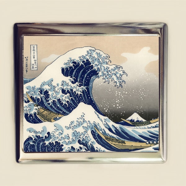 Estuche para cigarrillos La Gran Ola sobre Kanagawa Tarjetero para identificación Cartera Japón Grabado en madera japonés Bellas Artes