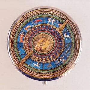 Sun Zodiac Pill Box Case Pillbox Holder Trinket Astrology Astrological Occult Mystical Antique Image