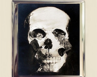 Skull Optical Illusion Cigarette Case Business Card ID Holder Wallet Metamorphic Dark Art Goth Women Victorian