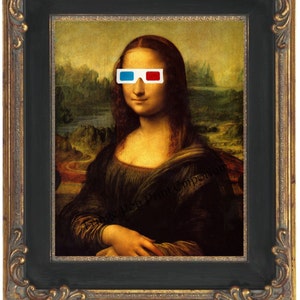 Mona Lisa 3D Glasses Art Print 8 x 10 - Leonardo Da Vinci Fine Art Pop Surrealism - Hipster Quirky