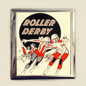 Roller Derby Cigarette Case Business Card ID Holder Wallet Retro 1950s Derby Girl Skating Skates