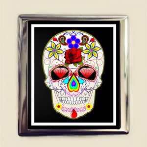 Zuckerschädel Zigarettenetui Visitenkarte Ausweishalter Brieftasche Tag der Toten Mexikanischer Feiertag Diana de los Muertos